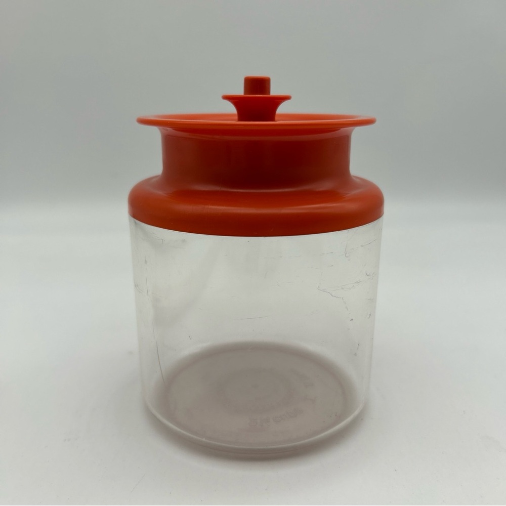 Vintage Tupperware Clear Orange Canister With Push Button Lid 2 1/4 Cups